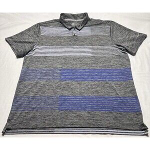 Nike Golf Sport Polo Shirt Mens XXl 2XL Dri-Fit Striped Performance Casual Grey
